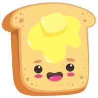 Toast with butter, cute and cartoon character with happiness emotion, food vector