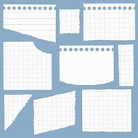 Collection of torn notebook sheets, math notes, notes, pieces of squared paper, scraps vector