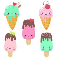 Collection of happy and cute ice creams vector