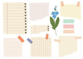 Collection of note paper, task and to-do list, sticker templates, planner page with ribbon. vector