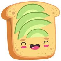 Avocado toast, cute and cartoon character with happy emotion, food. vector