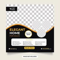 Modern home for sell social media post. real state home with facebook and instagram post or web banner template design. modern home with black and yellow color. eligant home for sales. vector
