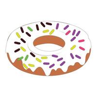 Donut cartoon illustration, Various types of donuts in glaze and chocolate, elements for design of cafe, menu, promo banner. Colorful glazed donut set on white background. vector