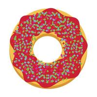 Donut cartoon illustration, Various types of donuts in glaze and chocolate, elements for design of cafe, menu, promo banner. Colorful glazed donut set on white background. vector