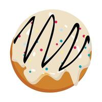 Donut cartoon illustration, Various types of donuts in glaze and chocolate, elements for design of cafe, menu, promo banner. Colorful glazed donut set on white background. vector