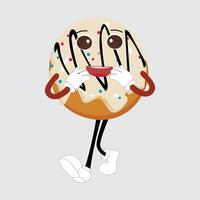 Donut mascot cartoon character illustration,Donut mascot, vintage cartoon styled retro illustration vector