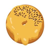 Donut cartoon illustration, Various types of donuts in glaze and chocolate, elements for design of cafe, menu, promo banner. Colorful glazed donut set on white background. vector
