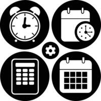 Time, date and address concept editable stroke outline icons set isolated on white background flat illustration vector