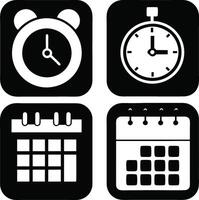 Time, date and address concept editable stroke outline icons set isolated on white background flat illustration vector