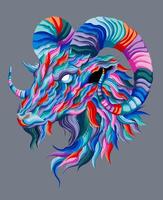 Mountain sheep. Abstract, colorful, neon portrait of a mountain sheep on a dark blue background in pop art style. vector