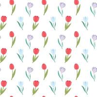 a pattern with tulips and snowdrops vector