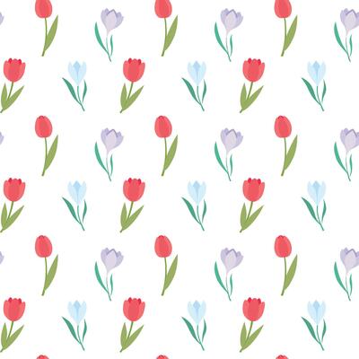 a pattern with tulips and snowdrops