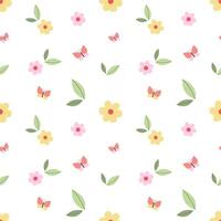 seamless pattern with spring flowers and leaf vector