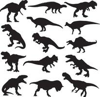 a collection of dinosaurs silhouettes on a white background vector