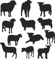 sheep silhouettes set on white background vector
