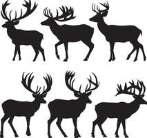 silhouette of a deer with antlers in the woods vector