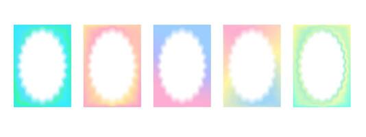 Set of rectangular gradient blurred frames with wavy oval inner borders. Retro frames with zigzag edges . Decorative design elements, for cards, photos, invitations. illustration. vector