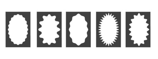 Set of rectangular black frames with wavy oval inner borders. Retro frames with zigzag blurred edges. Decorative design elements, for cards, photos, invitations. illustration. vector
