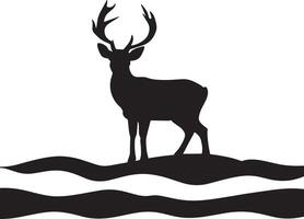 silhouette of a deer with antlers in the woods vector
