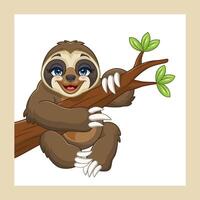 Cartoon sloth hanging on a tree branch vector