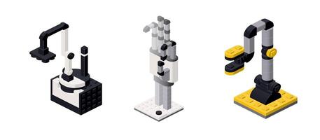 Set of industrial robots in isometry. vector