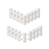 A segment of a white fence with a post in isometry. vector