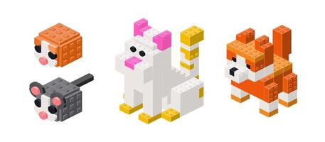 Set of pets in isometry from cubes. vector