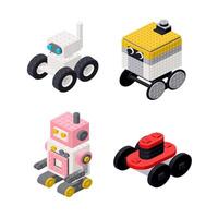 A set of isometric robots assembled from cubes. vector