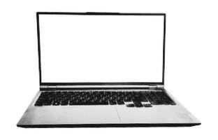 Laptop computer with blank screen halftone collage element with retro dotted texture. Cut out from magazine shape for mixed media design. illustration isolated on transparent background vector
