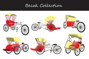 becak collection. becak in different poses vector