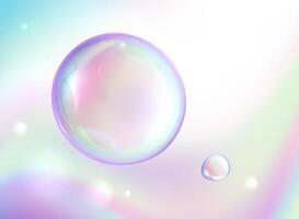 Holo 3d bubbles. Set of realistic soap bubbles. Colorful flying soap bubbles. vector