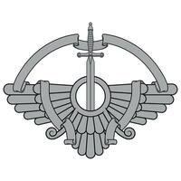 Zoroaster winged solar disk with ribbon and sword vector