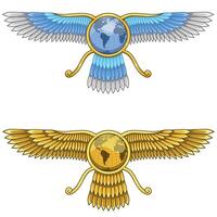 Zoroastrian winged solar disk with planet earth vector