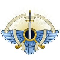 Zoroaster winged solar disk with ribbon and sword vector