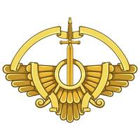 Zoroaster winged solar disk with ribbon and sword vector