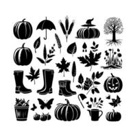 Autumn icon collection. Big set of silhouettes of autumn on a white background vector