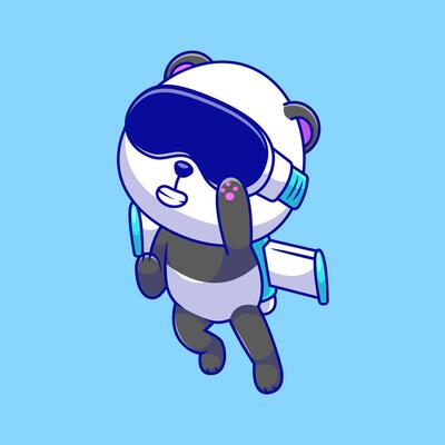 Cute Panda Wearing Vr Mask Flying Rocket Jetpack