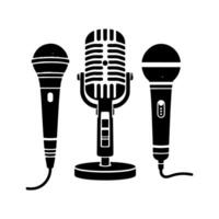 Retro vintage microphone silhouette , Microphone Icon. Mic sign. Karaoke microphone icon, Broadcast mic sign, Voice record mike icon in black filled and outlined style vector