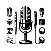 Retro vintage microphone silhouette , Microphone Icon. Mic sign. Karaoke microphone icon, Broadcast mic sign, Voice record mike icon in black filled and outlined style vector