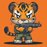 Adorable Tiger with Weapon Game Hero Style vector