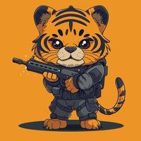 Vectorized Game Hero Tiger with Weapon vector