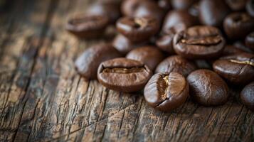 Best-selling specialty coffee beans on rustic wood background photo