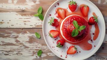 Colorful Applesauce and Strawberry Delight on White Plate photo