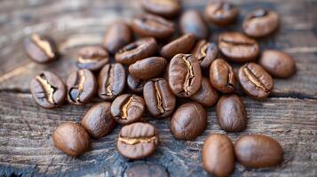 Best-selling specialty coffee beans on rustic wood background photo