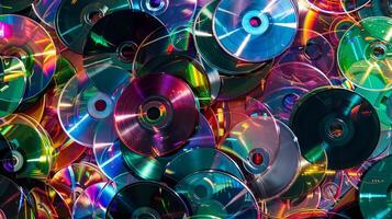 Colorful stack of CDs in a chaotic pile photo