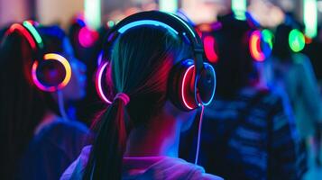 Headphones glowing with different colors photo