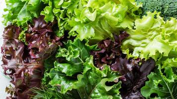 Fresh organic mixed greens salad on light background photo