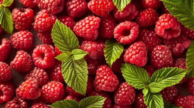 A vibrant display of fresh raspberries photo