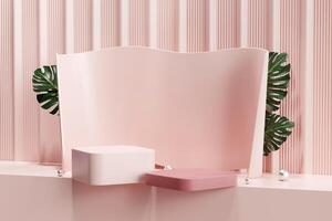 3D rendering platform podium with plant product advertising presentation background photo
