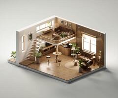 Isometric view bed room open inside interior architecture 3d rendering digital art photo
